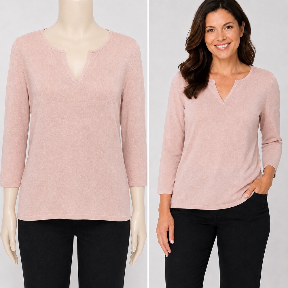 Vintage Y2K Banana Republic Sweater Womens M Pink Silk Blend 3/4 Sleeve Pullover